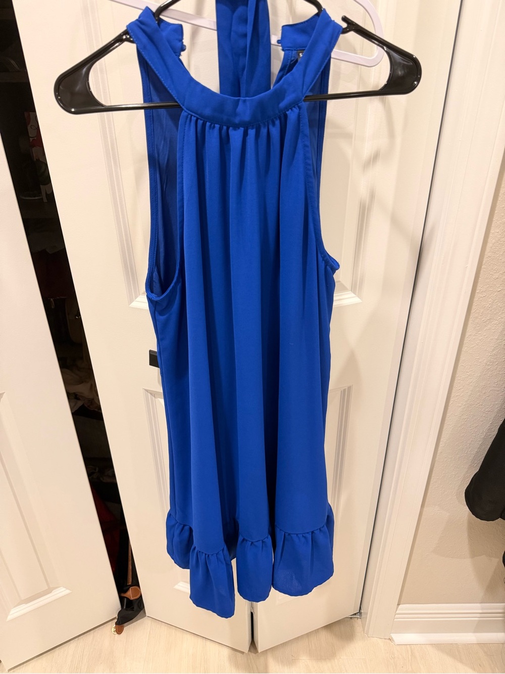 SHEIN Cobalt Blue Halter Ruffle Hem Dress